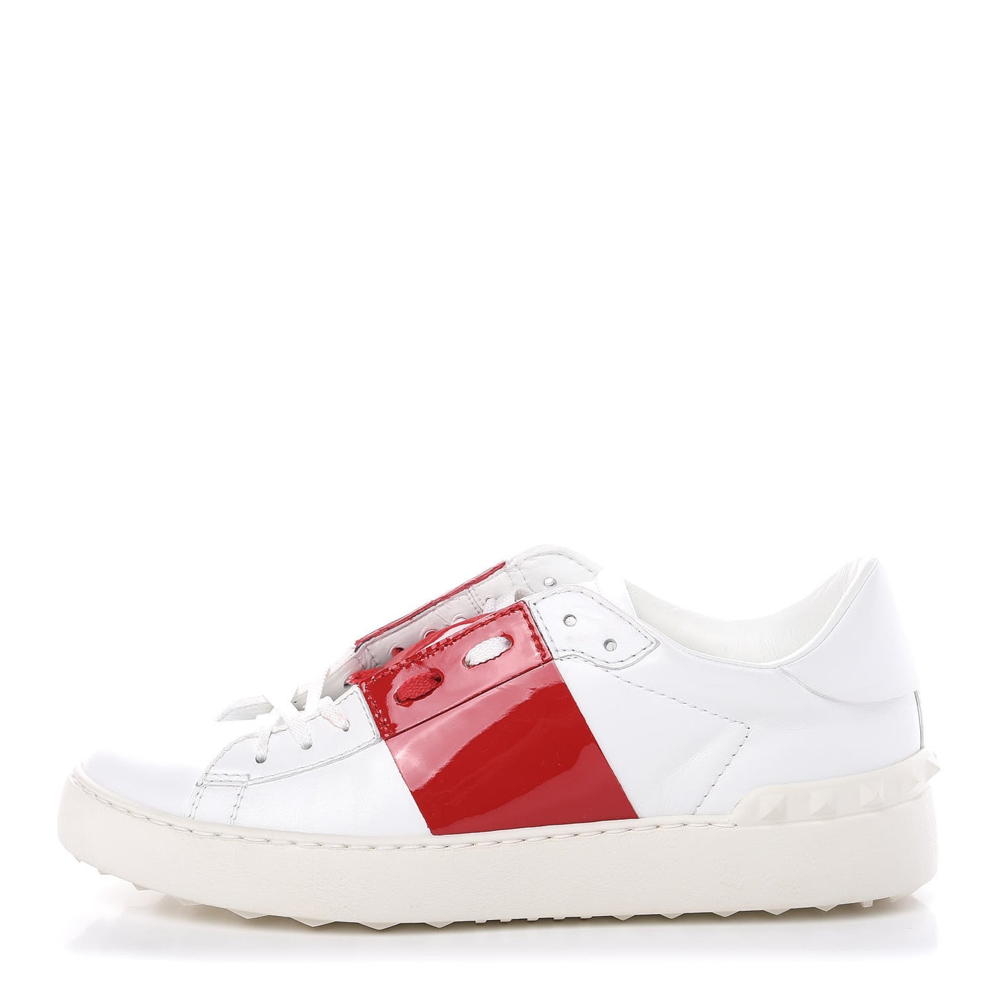 Calfskin Patent Rockstud Open Sneakers 39 White Rosso Valentino