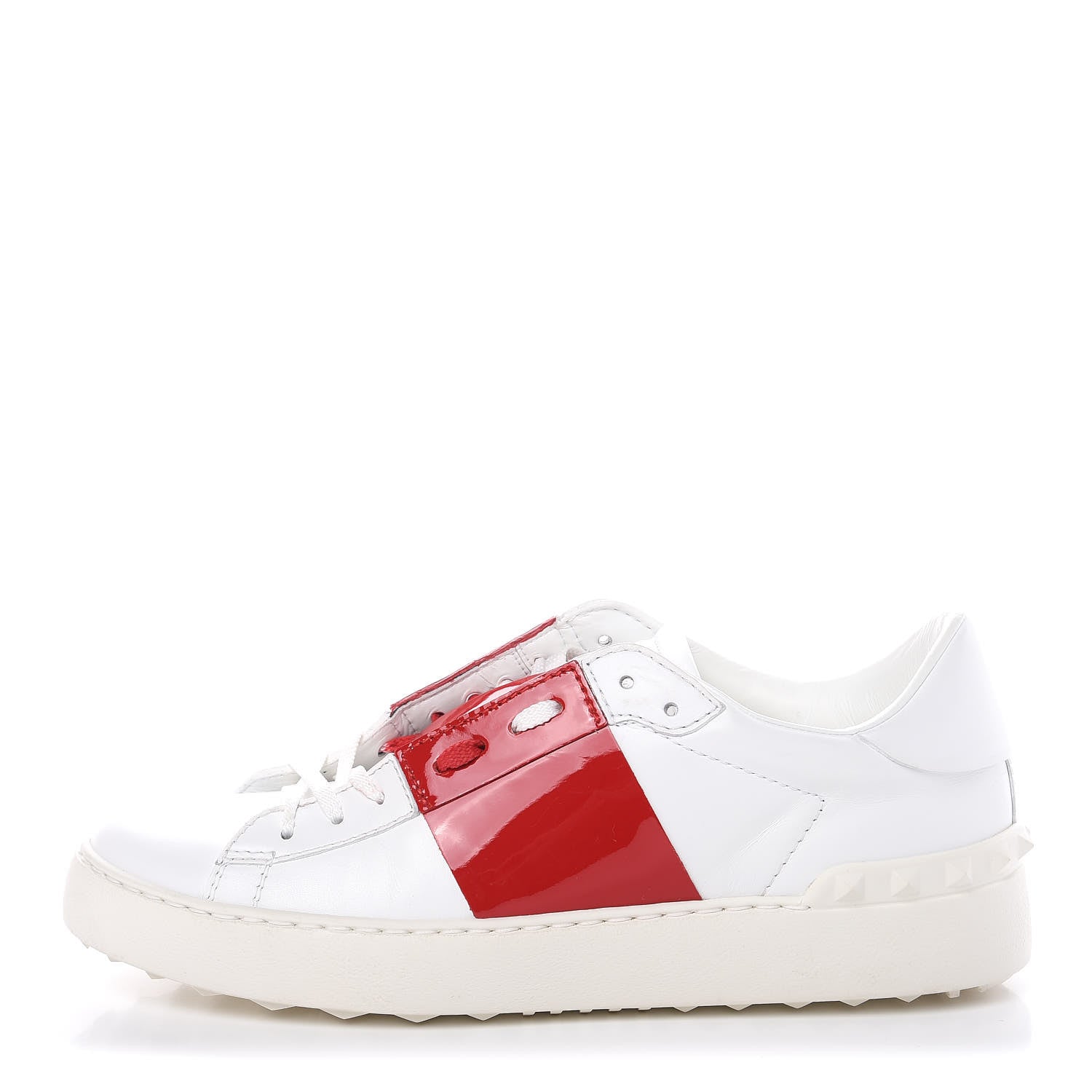 Valentino Garavani Calfskin Patent Rockstud Open Sneakers 39 White Rosso Valentino 1 of 13