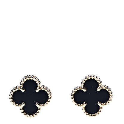 Van Cleef & Arpels 18K Yellow Gold Black Onyx Sweet Alhambra Earrings 1 of 5