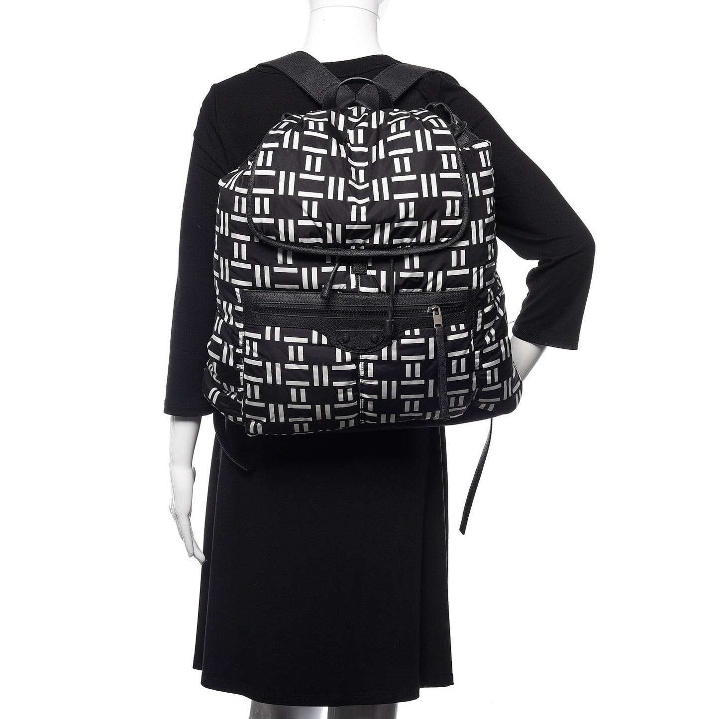 Nylon Rubber Printed S Traveler Backpack Black White