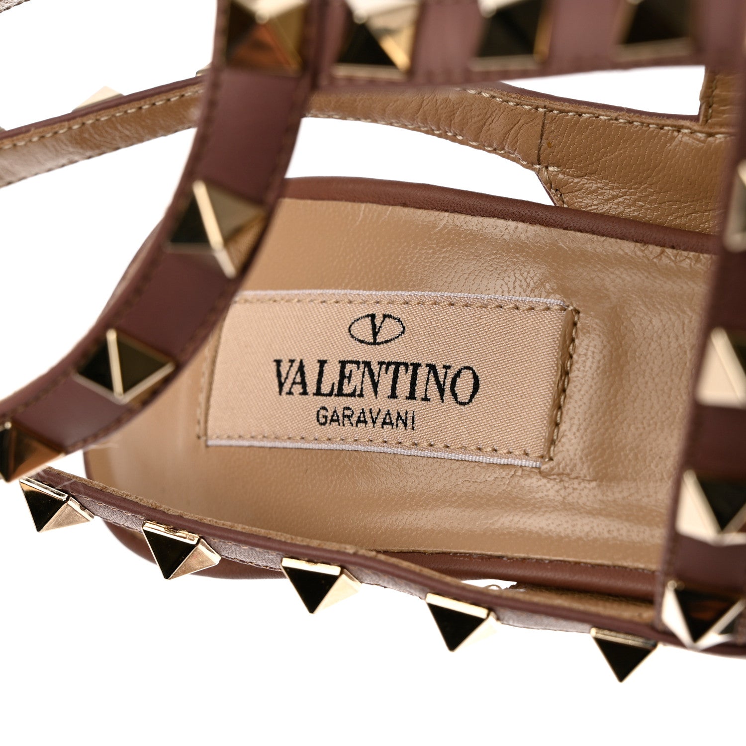 Valentino Garavani Pebbled Calfskin Rockstud Ankle Strap 100mm Pumps 37.5 Brownish 7 of 10