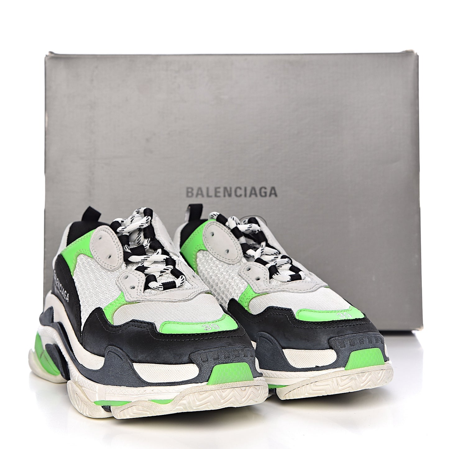 Fabric Mesh Womens Triple S Sneakers 39 White Green Fluo Black