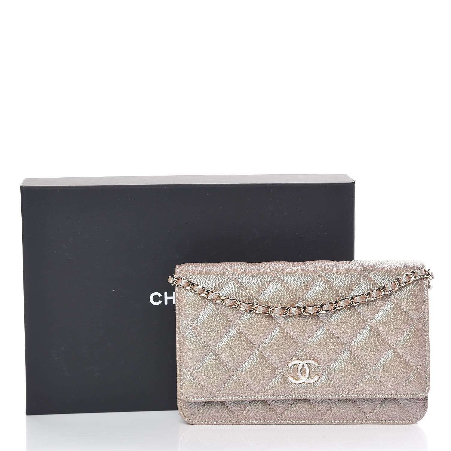 Chanel Iridescent Caviar Quilted Wallet On Chain WOC Beige 10 of 10