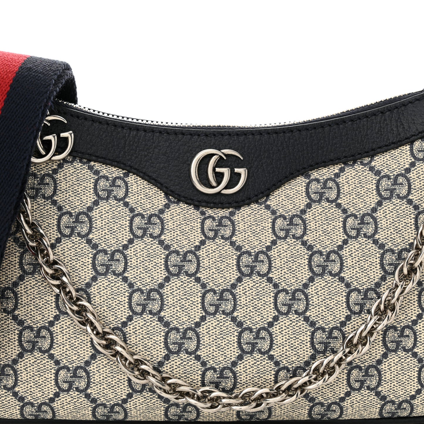 GG Supreme Monogram Textured Dollar Calfskin Web Small Ophidia GG Handbag Beige Blue