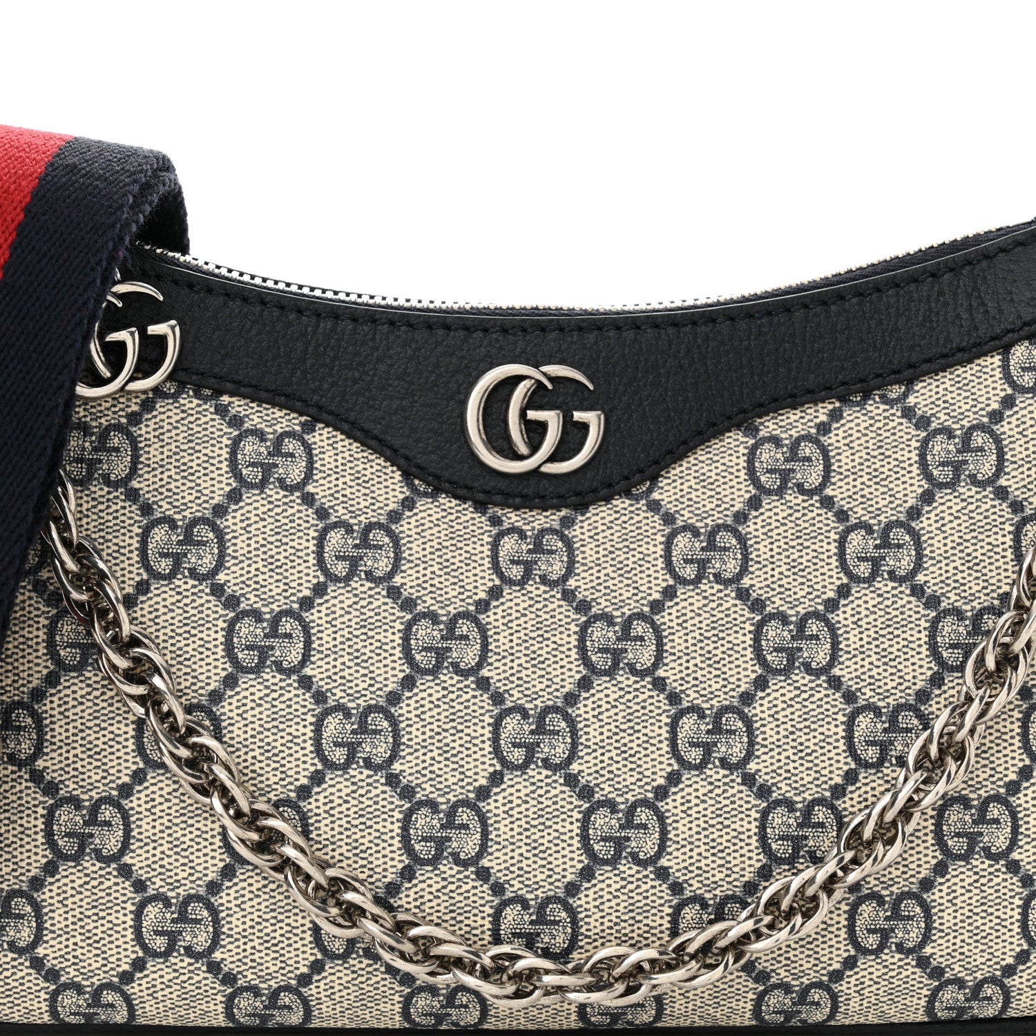 Gucci GG Supreme Monogram Textured Dollar Calfskin Web Small Ophidia GG Handbag Beige Blue 8 of 10