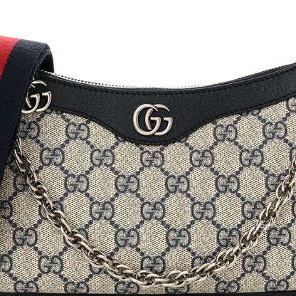 Gucci GG Supreme Monogram Textured Dollar Calfskin Web Small Ophidia GG Handbag Beige Blue 8 of 10