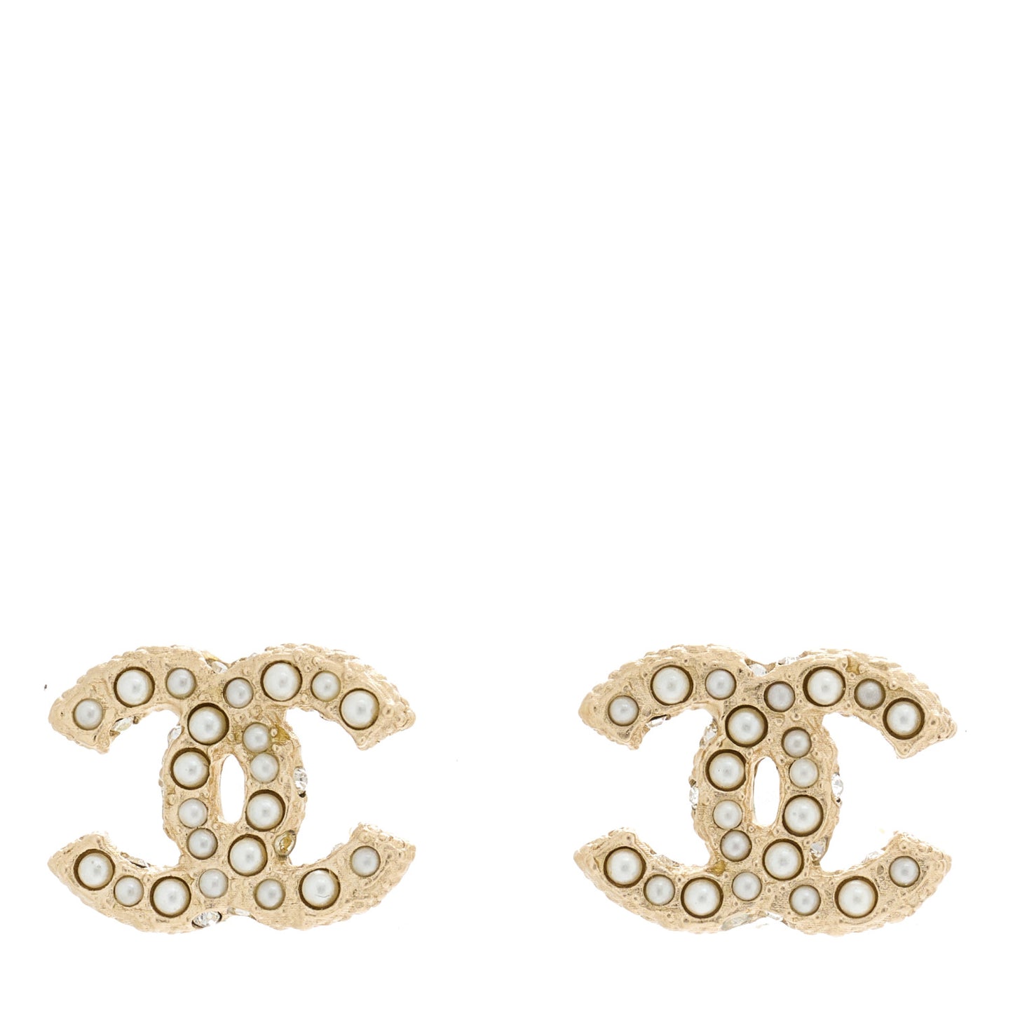 Metal Graduated Pearl Crystal CC Earrings Light Gold