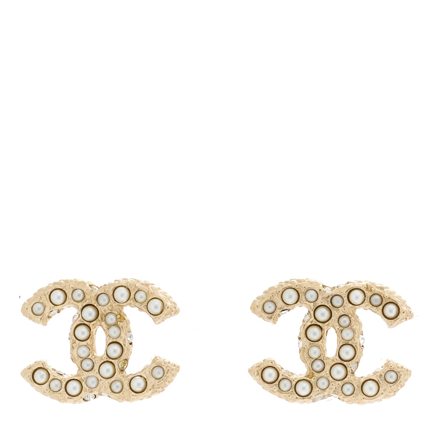Chanel Metal Graduated Pearl Crystal CC Earrings Light Gold 1 of 5
