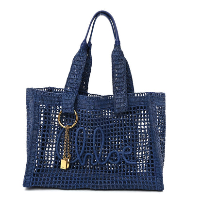 Chloe Raffia Summer Banana East West Tote Ashes Blue 1 of 9