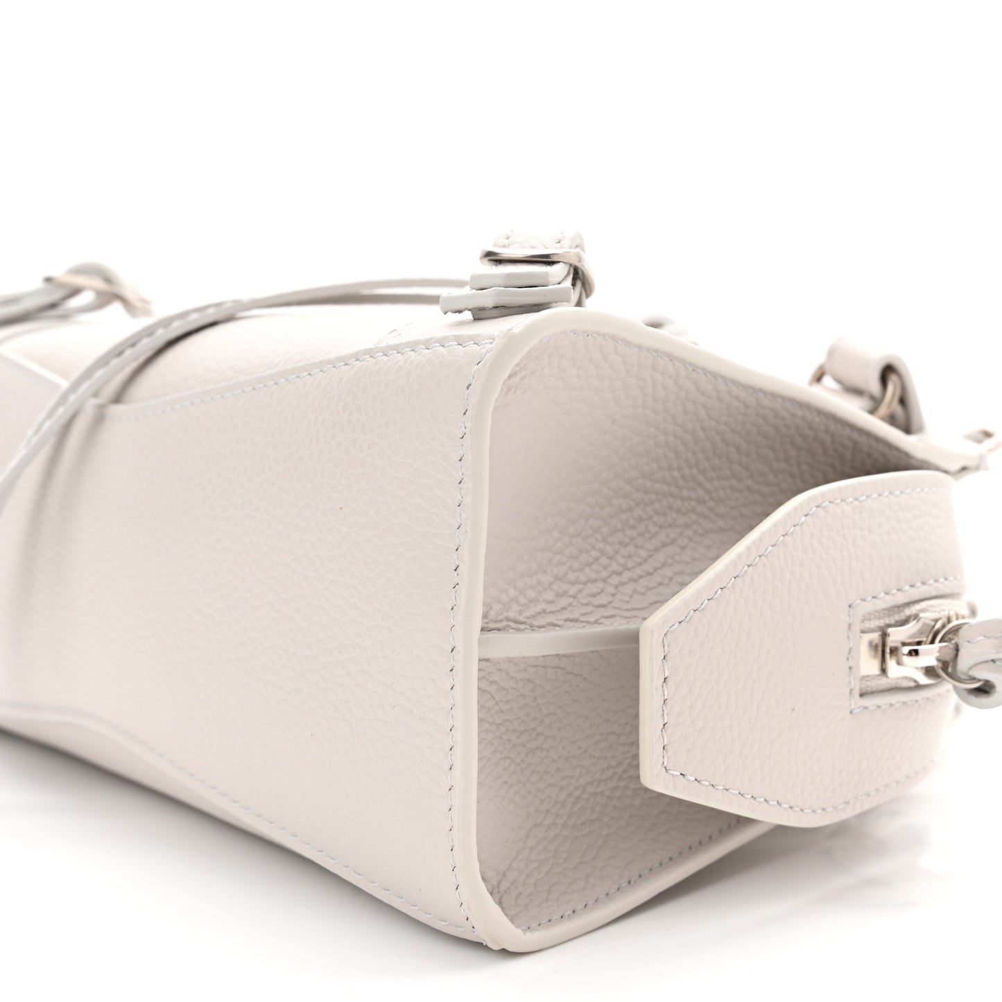 Grained Calfskin Neo Classic Silver Hardware Mini City Chalky White