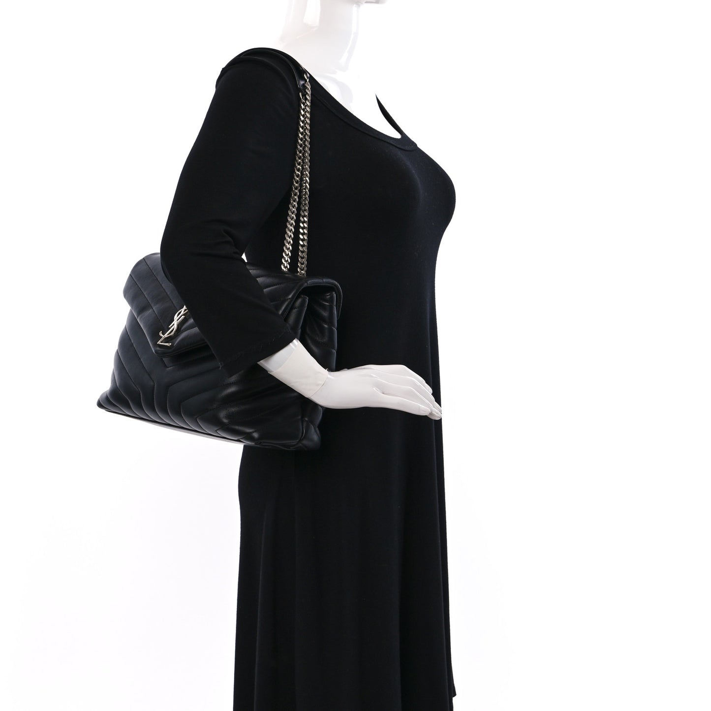 Calfskin Y Quilted Monogram Medium Loulou Chain Satchel Black