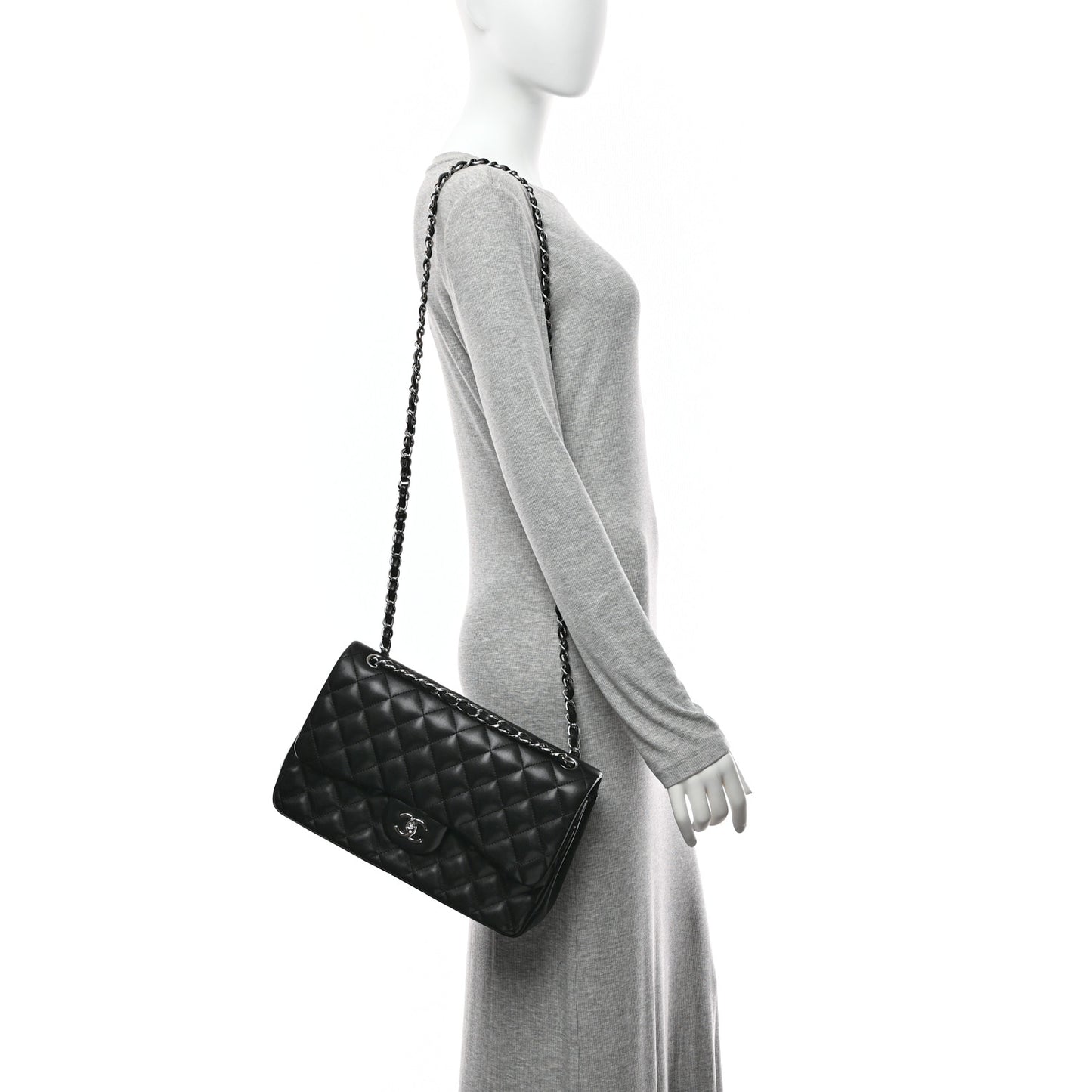 Lambskin Quilted Jumbo Double Flap Black