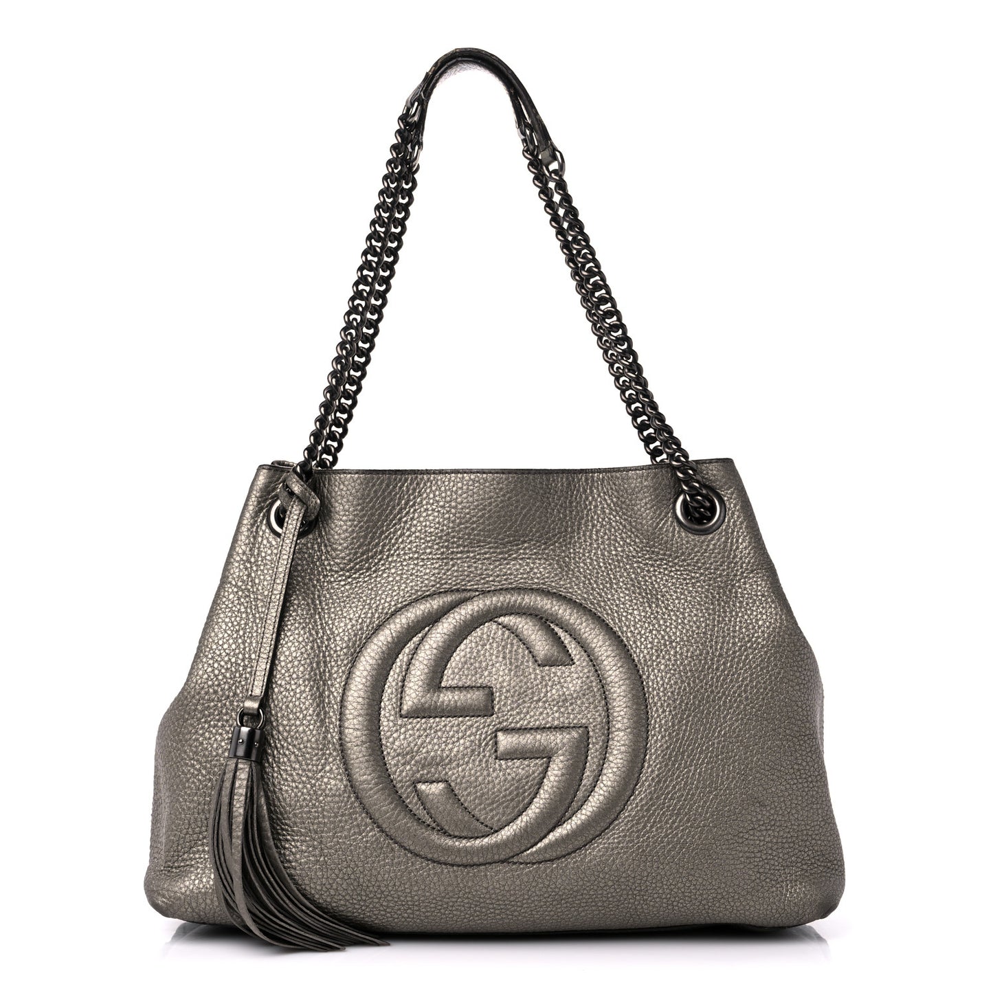 Metallic Pebbled Calfskin Medium Soho Chain Shoulder Bag Golden Beige