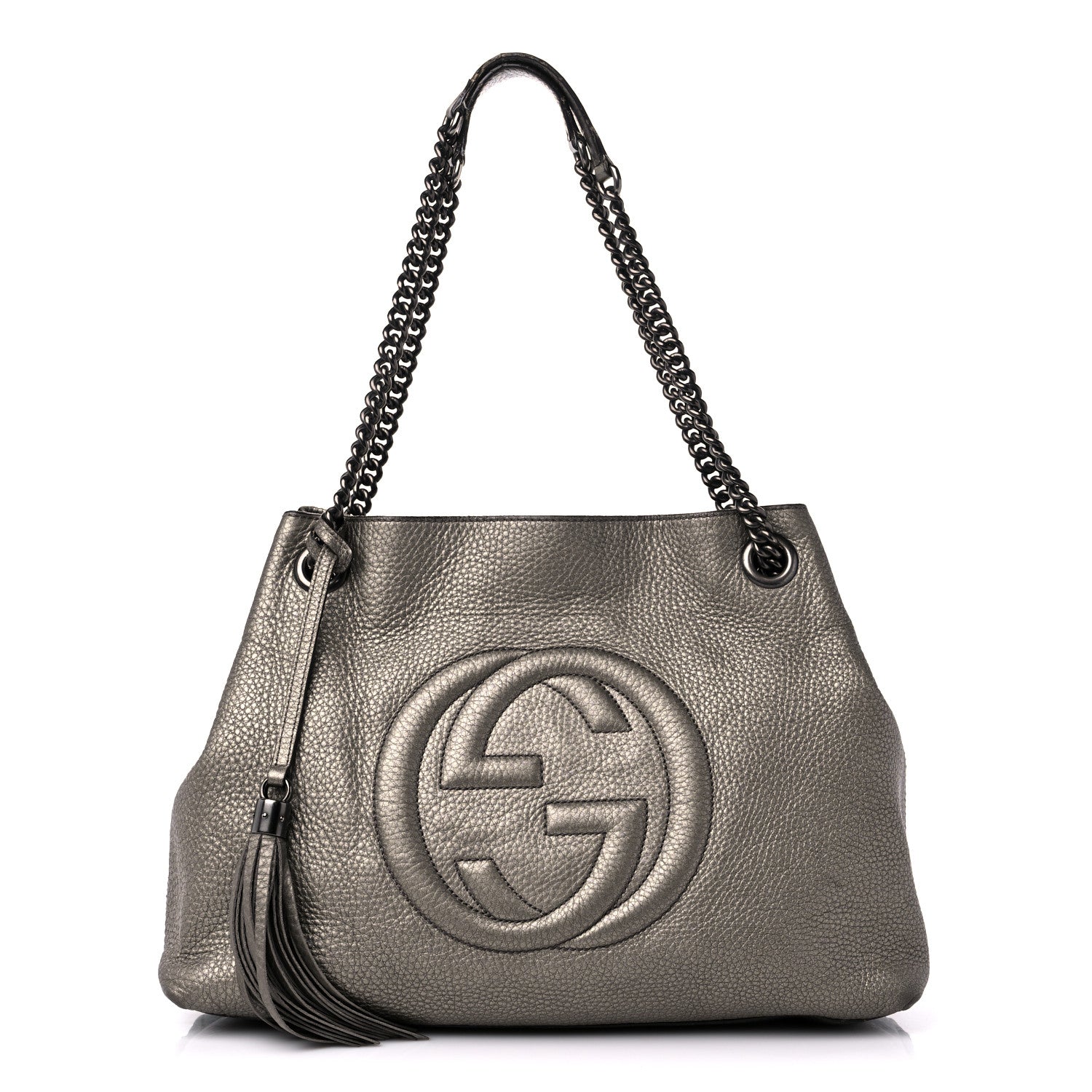 Gucci Metallic Pebbled Calfskin Medium Soho Chain Shoulder Bag Golden Beige 1 of 21