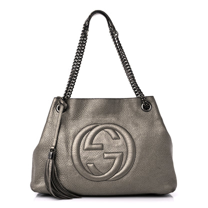 Gucci Metallic Pebbled Calfskin Medium Soho Chain Shoulder Bag Golden Beige 1 of 21