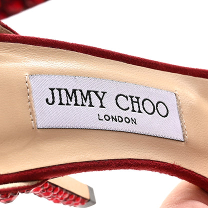 Jimmy Choo Suede Crystal Ostrich Feather Viola 110 Sandals 36 Red 8 of 9