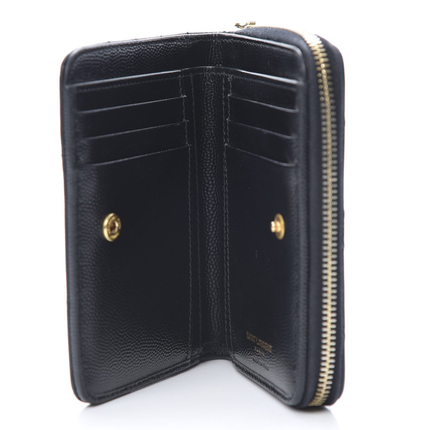 Grain De Poudre Matelasse Chevron Monogram Compact Zip Around Wallet Black