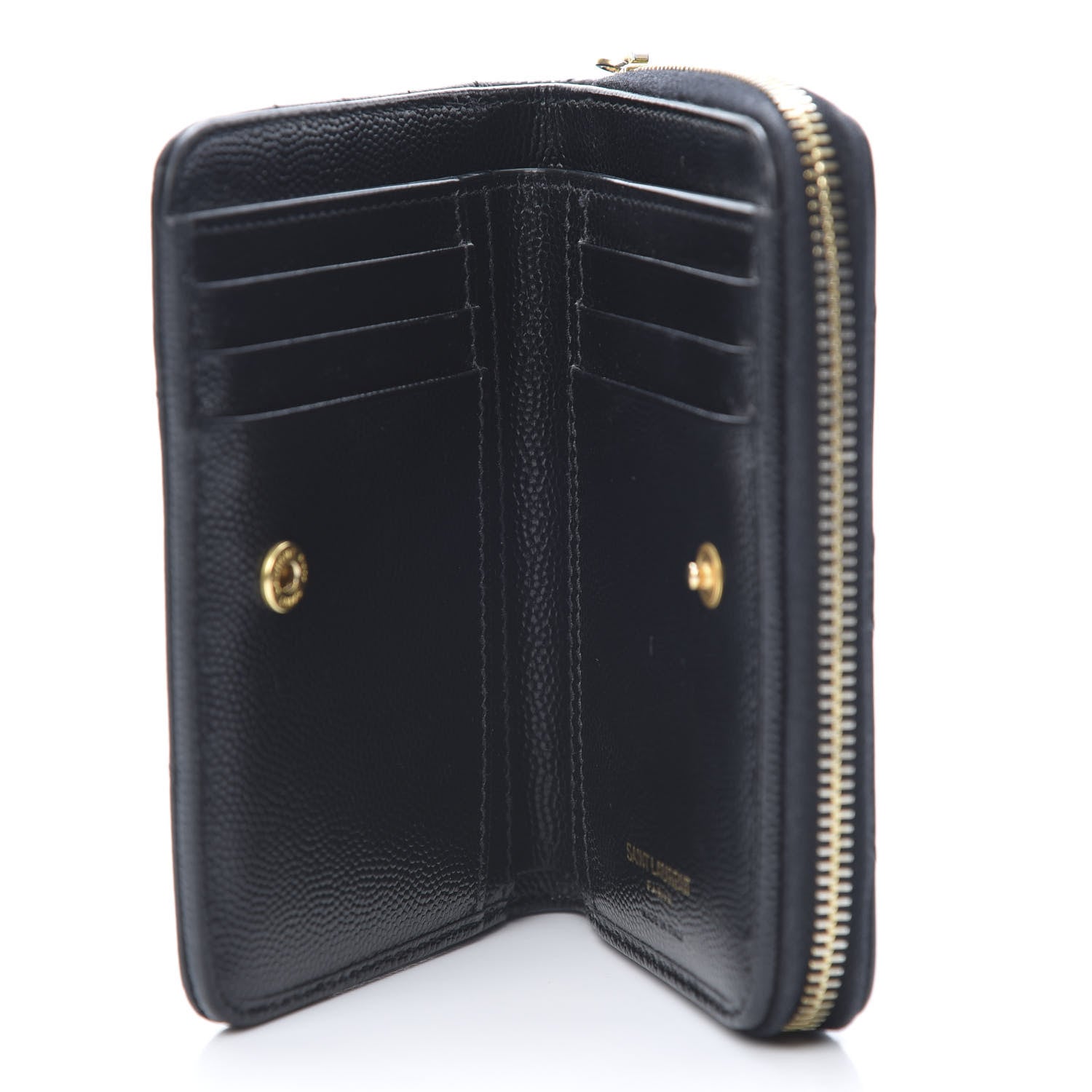 Saint Laurent Grain De Poudre Matelasse Chevron Monogram Compact Zip Around Wallet Black 5 of 10