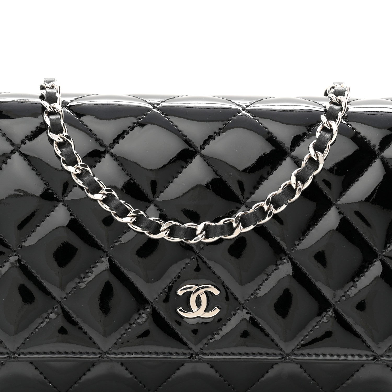 Chanel Patent Quilted Wallet On Chain WOC Black 9 of 12