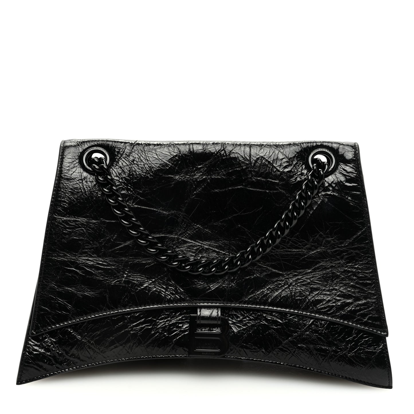 Crushed Calfskin Monochrome Medium Crush Chain Bag Black