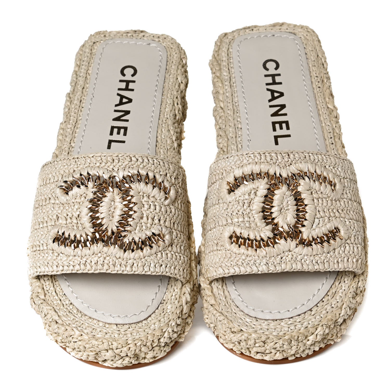 Chanel Raffia CC Espadrille Slip On Sandals 36 Beige 5 of 12