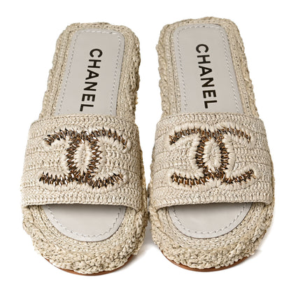 Chanel Raffia CC Espadrille Slip On Sandals 36 Beige 5 of 12