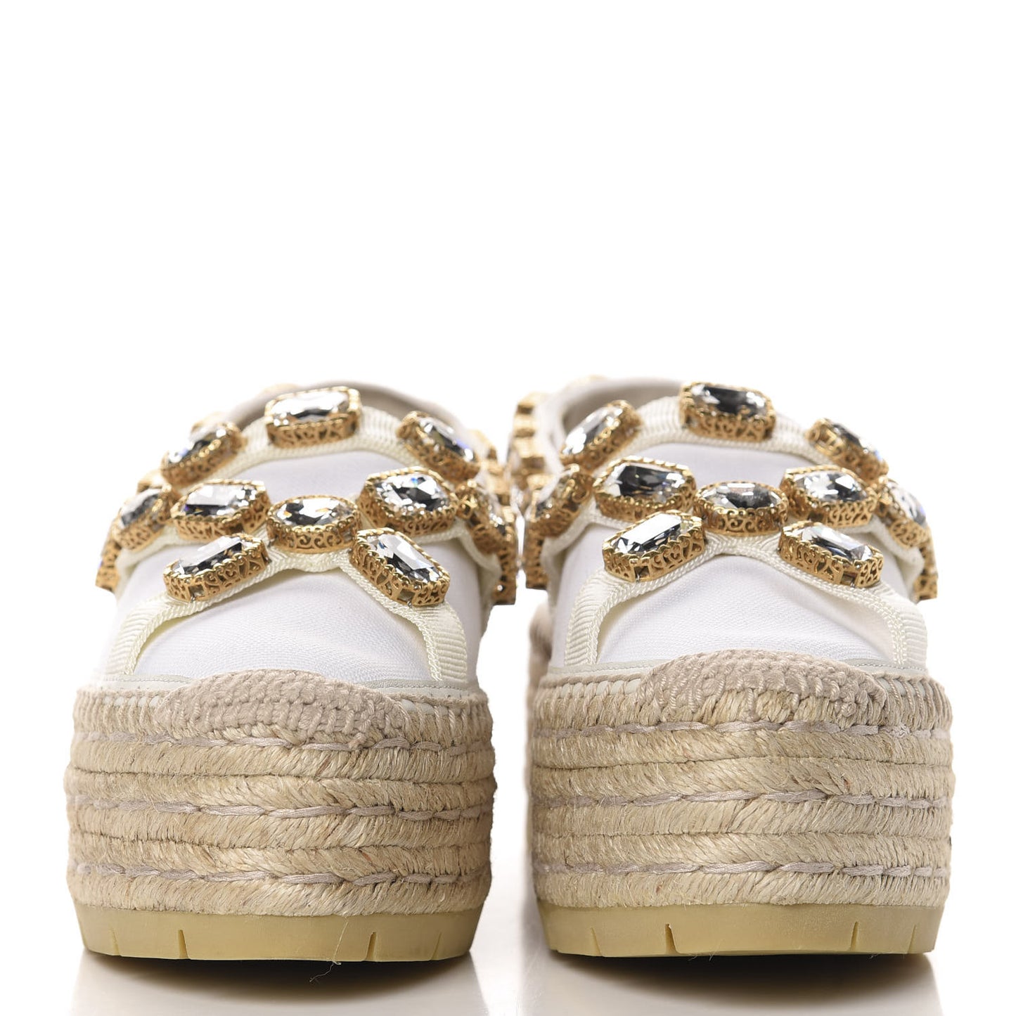 Canvas Crystal Embellished Platform Espadrilles 37 Great White