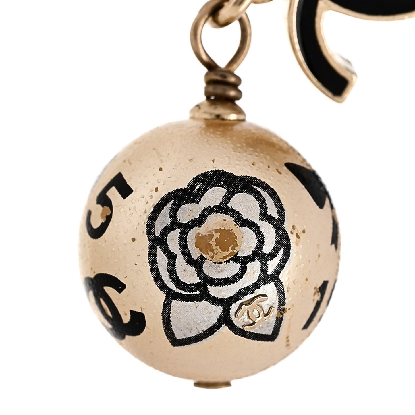 Enamel Pearl CC Camellia Drop Earrings Black Gold