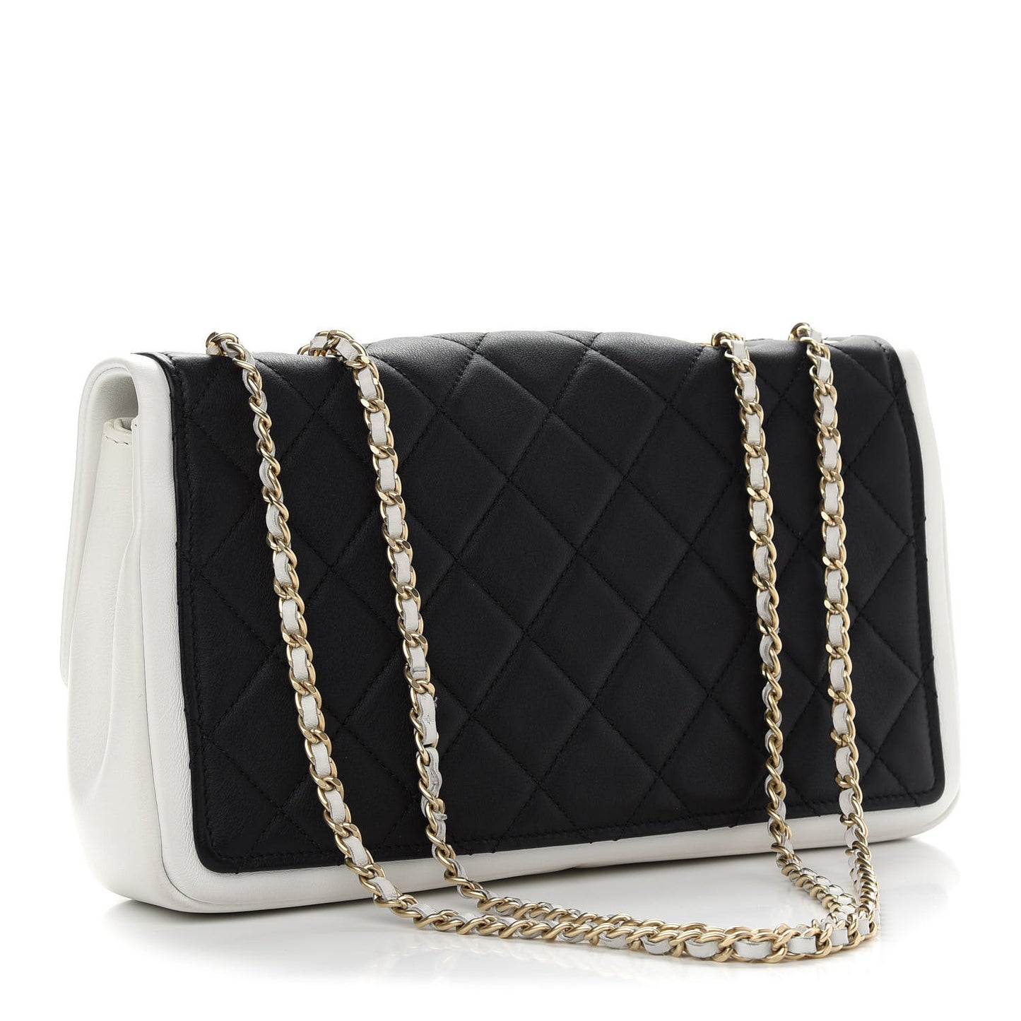 Lambskin Quilted Graphic Medium Flap Black White