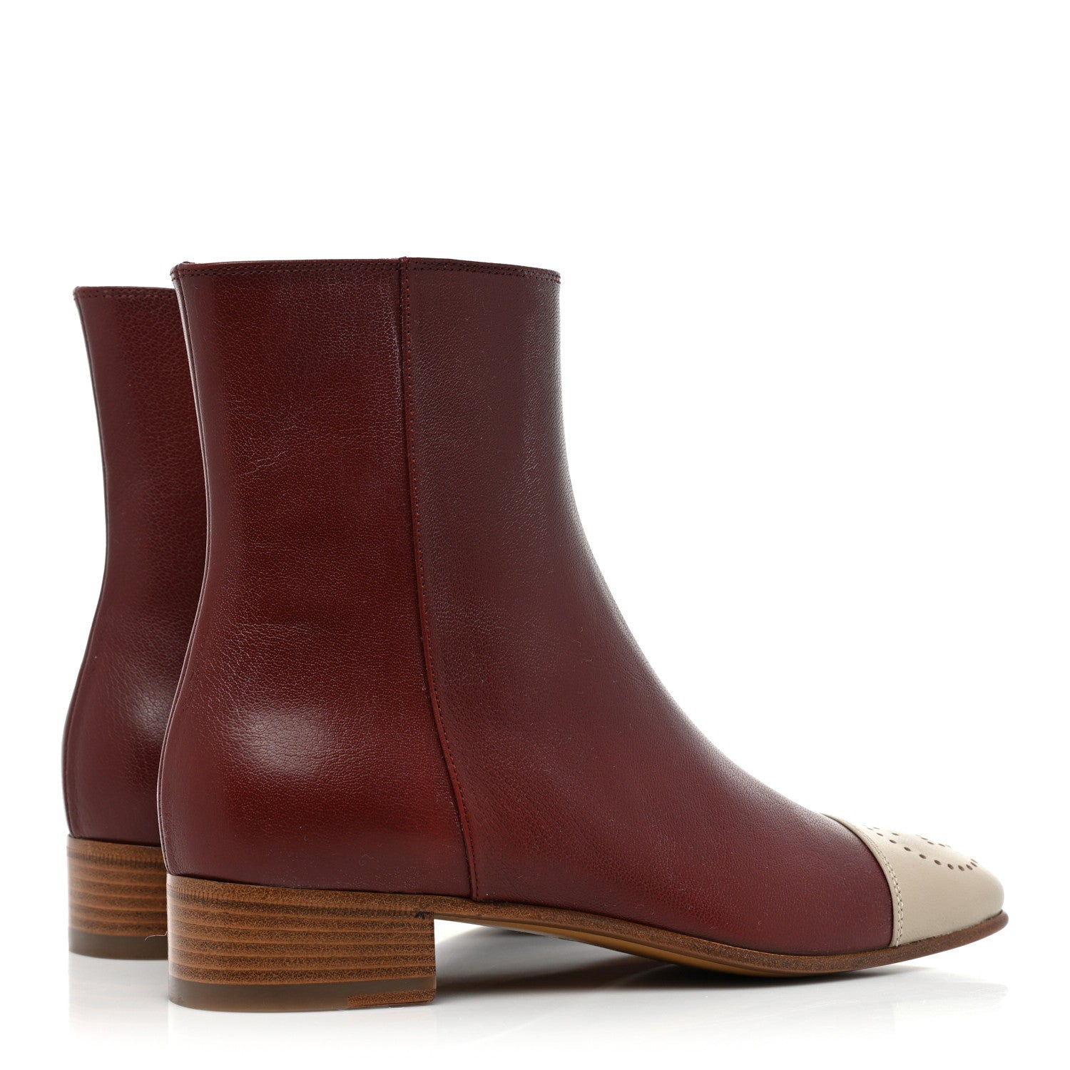 Gucci Goatskin Hills Logo Ankle Boots 36.5 Burgundy Beige 4 of 13