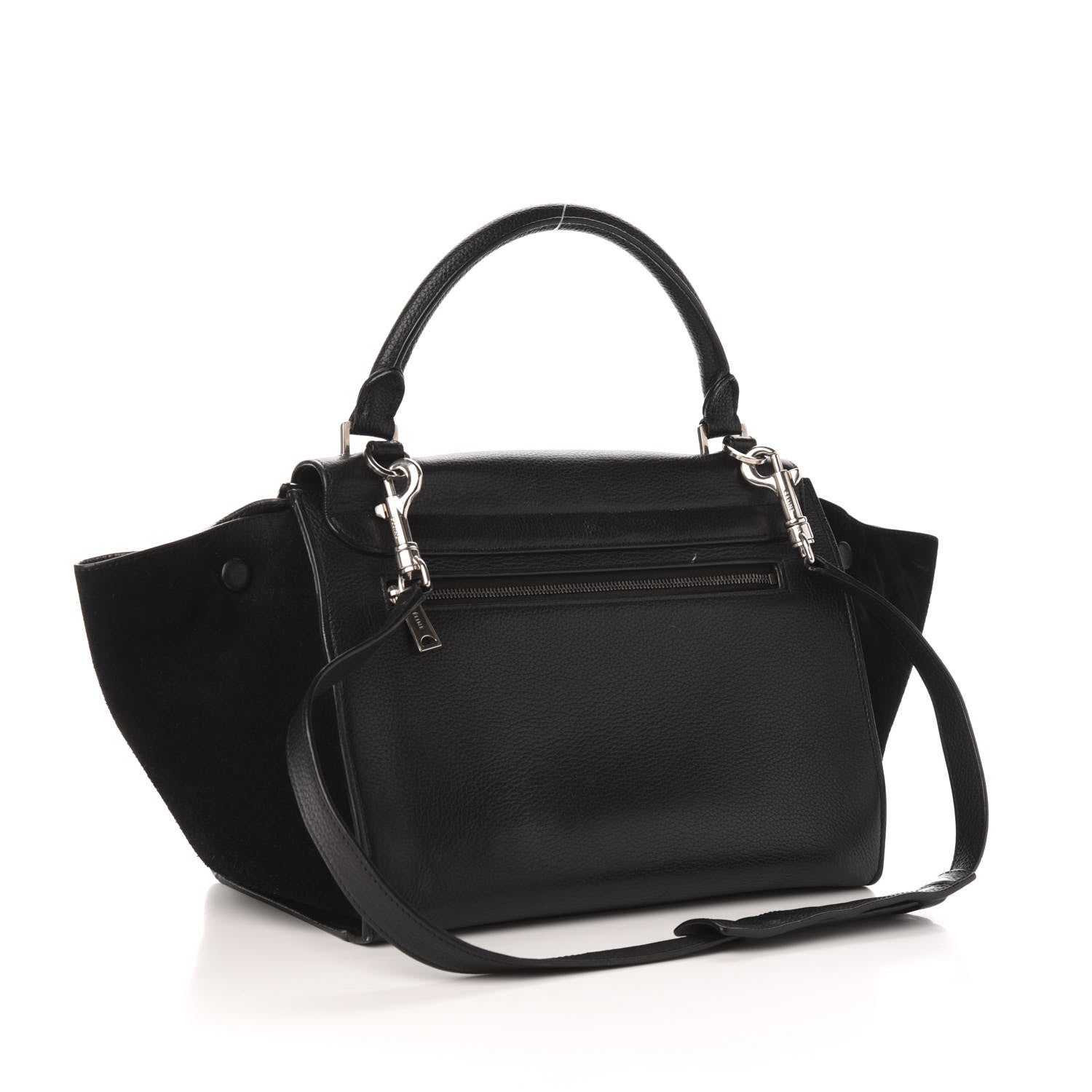 Celine Drummed Calfskin Suede Small Trapeze Black 4 of 13