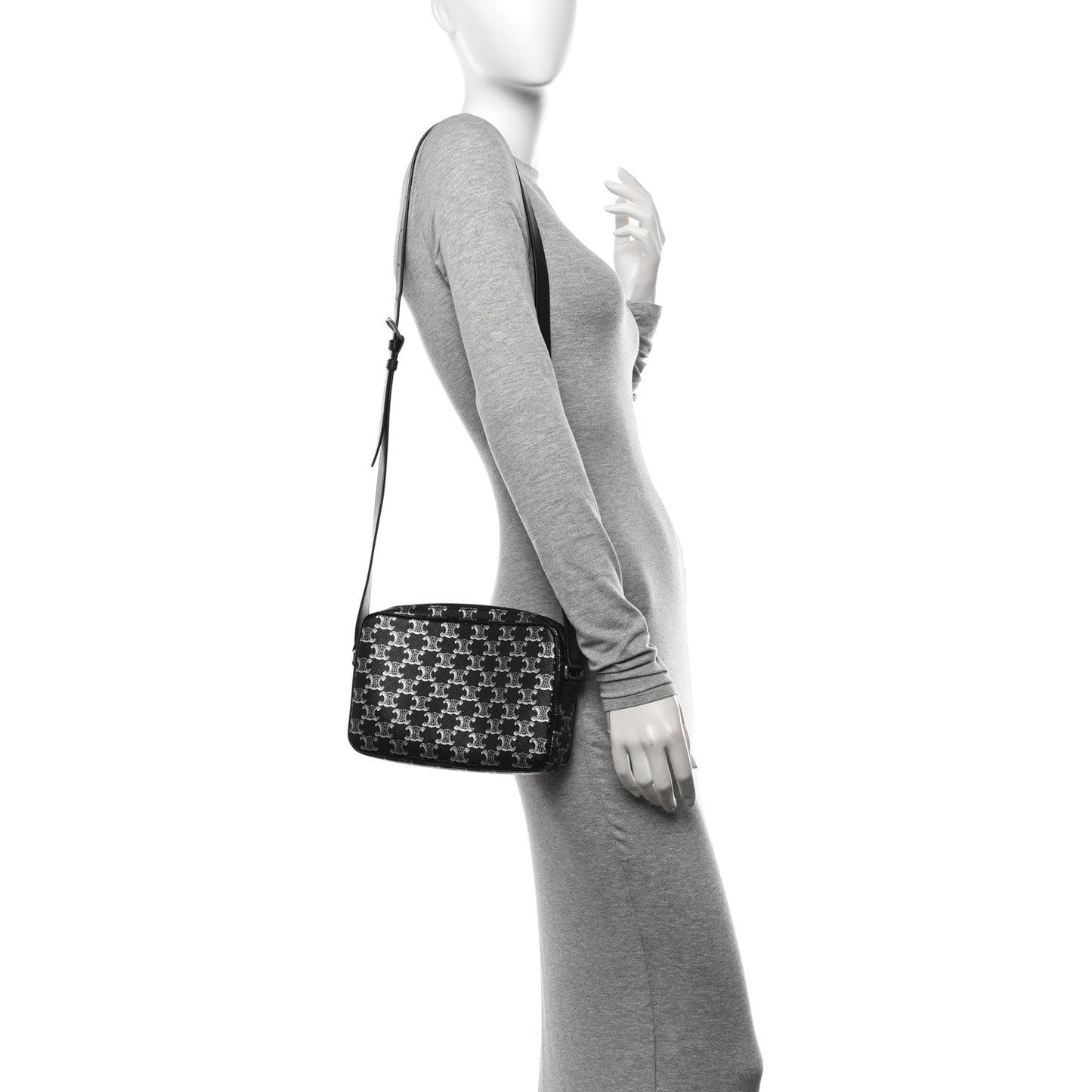 Triomphe Canvas Medium Messenger Bag Black Silver