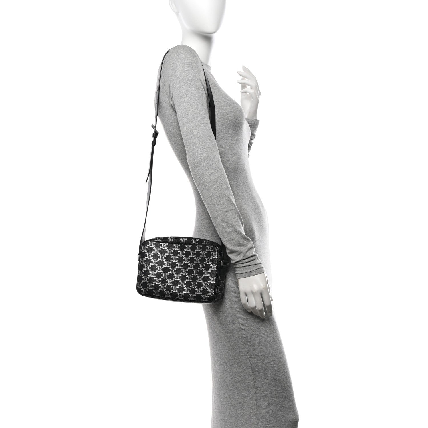 Celine Triomphe Canvas Medium Messenger Bag Black Silver 2 of 9