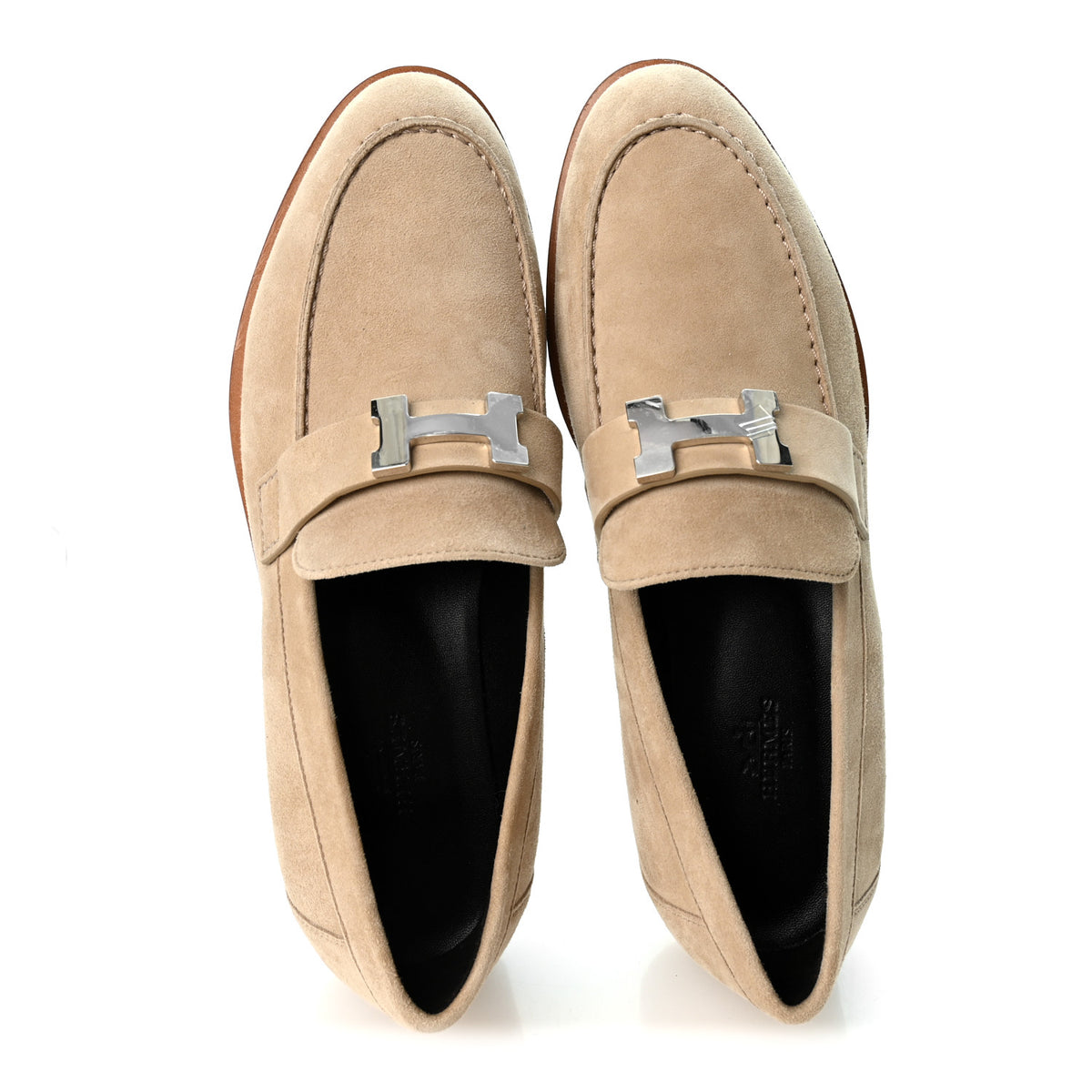 Suede Goatskin Womens Faubourg Loafers 38 Beige Argile