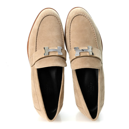 Hermes Suede Goatskin Womens Faubourg Loafers 38 Beige Argile 2 of 10
