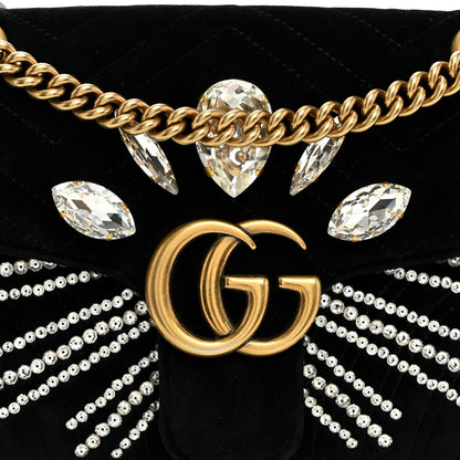 Gucci Velvet Matelasse Marquise Crystals Embroidered Small GG Marmont Shoulder Bag Black 7 of 9