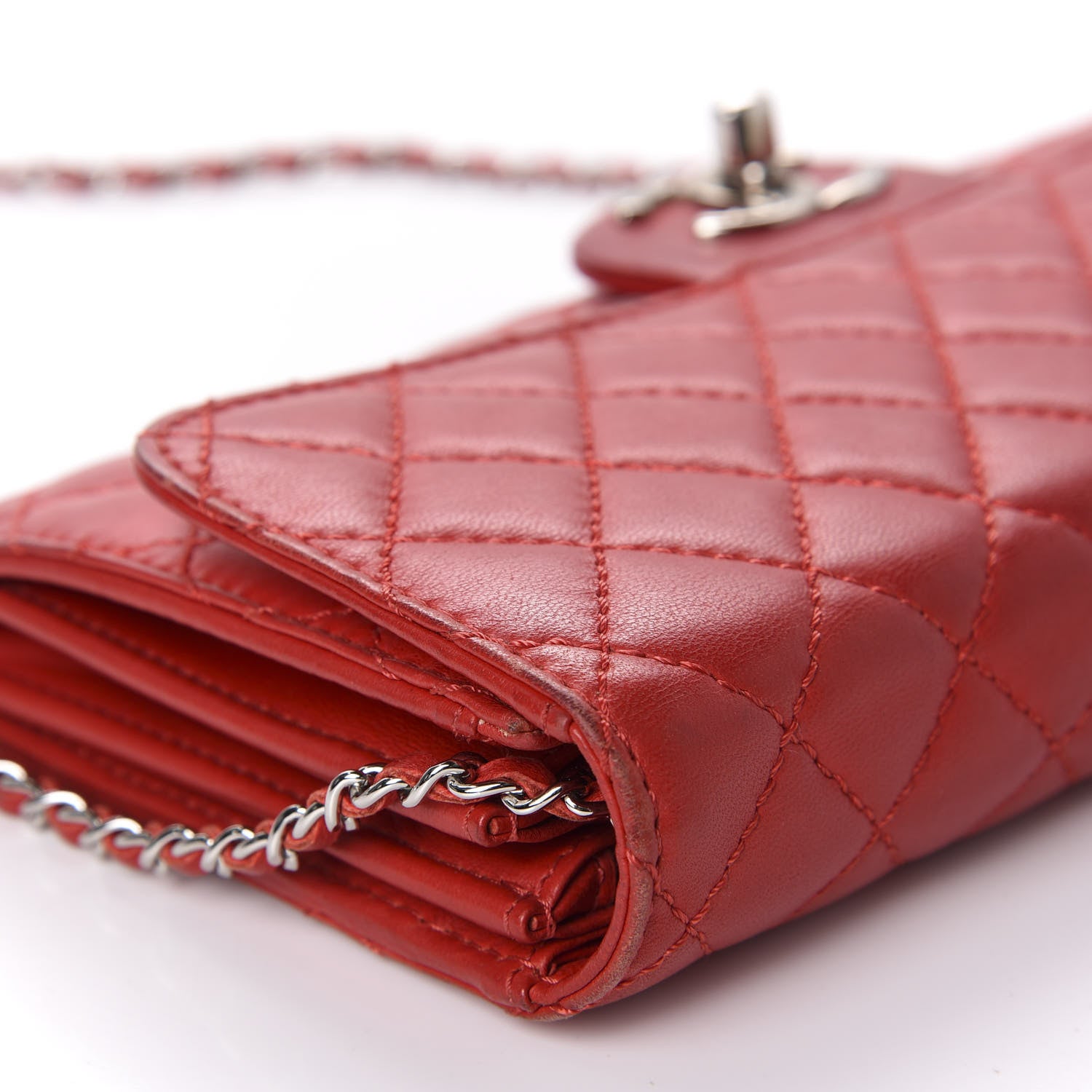 Chanel Lambskin Quilted Chain Clutch Flap Red 10 of 17