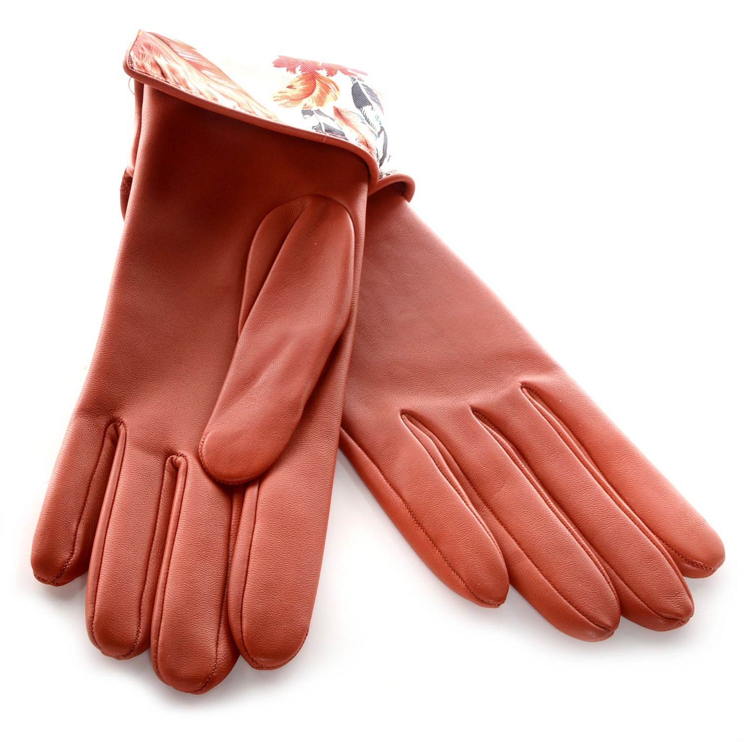 Hermes Lambskin Silk Lined Gloves 7.5 Sanguine 2 of 3