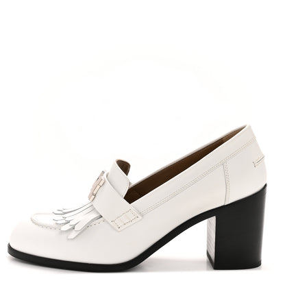 Hermes Calfskin Womens Elysee 70 Moccasin Loafer Pumps 38 White 1 of 10