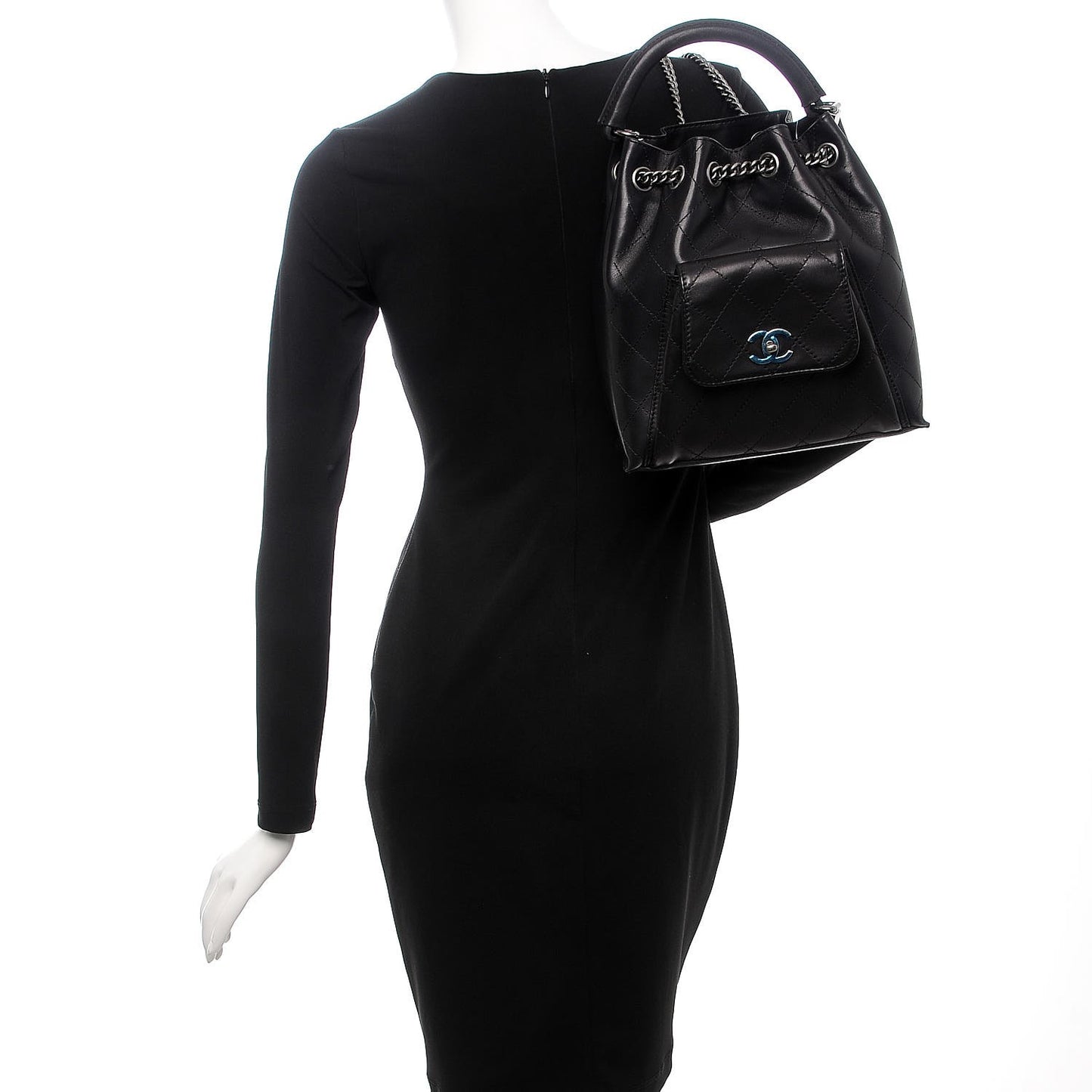 Calfskin Stitched Medium Urban Luxury Drawstring Backpack Black