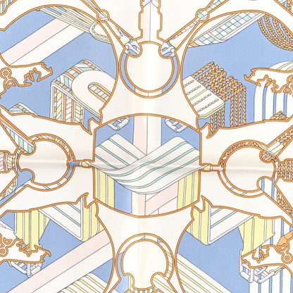 Hermes Silk Tatersale En Zigzag Pocket Square White Bleu Ciel 2 of 4