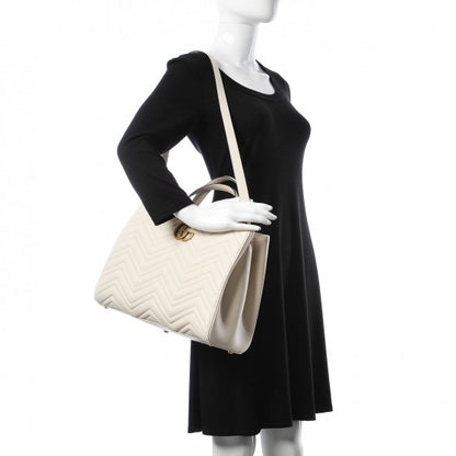 Gucci Calfskin Matelasse Medium GG Marmont Tote White 3 of 8