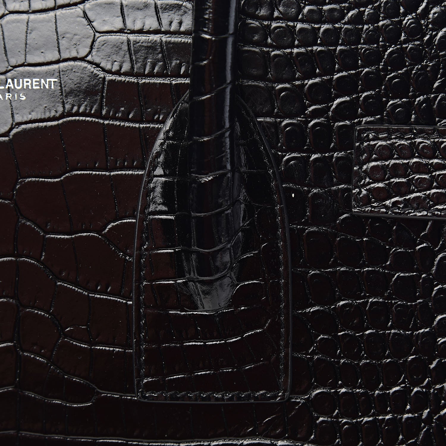 Saint Laurent Calfskin Crocodile Embossed Small Sac de Jour Black 12 of 15