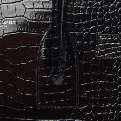 Saint Laurent Calfskin Crocodile Embossed Small Sac de Jour Black 12 of 15