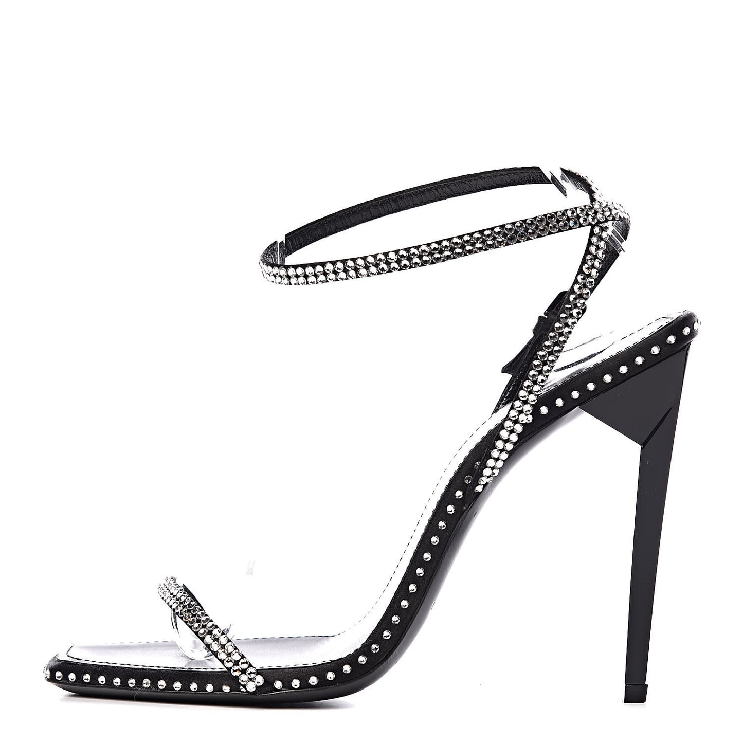 Satin Crystal Robin 100 Ankle Strap Sandals 36.5 Black