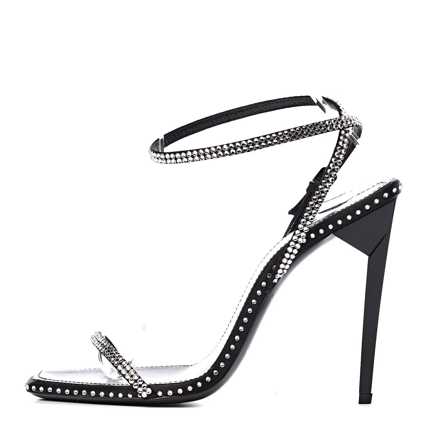 Saint Laurent Satin Crystal Robin 100 Ankle Strap Sandals 36.5 Black 1 of 11