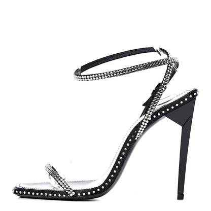 Saint Laurent Satin Crystal Robin 100 Ankle Strap Sandals 36.5 Black 1 of 11