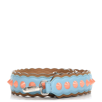 Fendi Vitello Dolce Scalloped Spike Studded Strap You Blue Brown 1 of 4