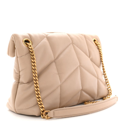 Saint Laurent Lambskin Quilted Small Loulou Puffer Monogram Chain Satchel Dark Beige 3 of 10
