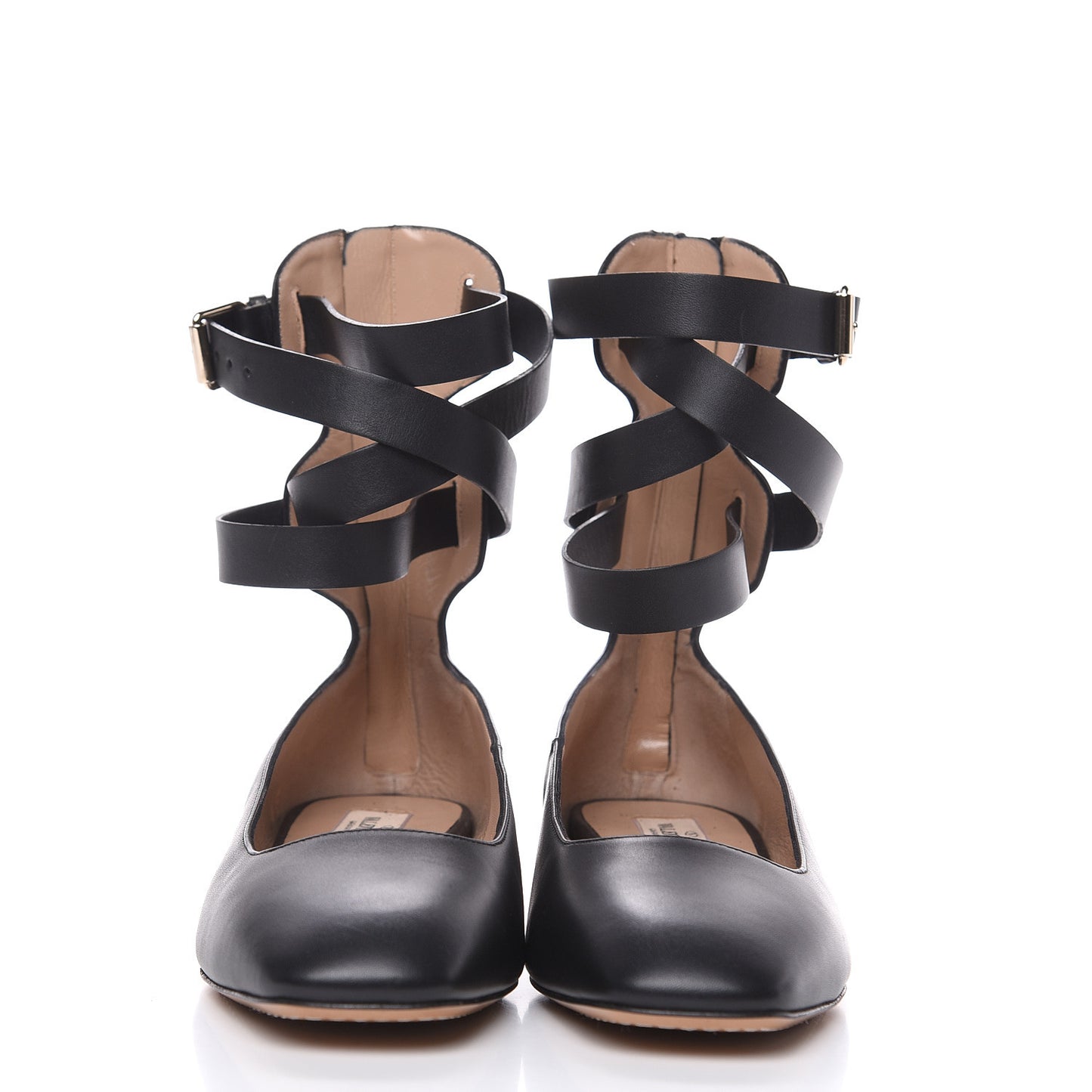 Calfskin Ballerina Ankle Strap Flats 38.5 Black